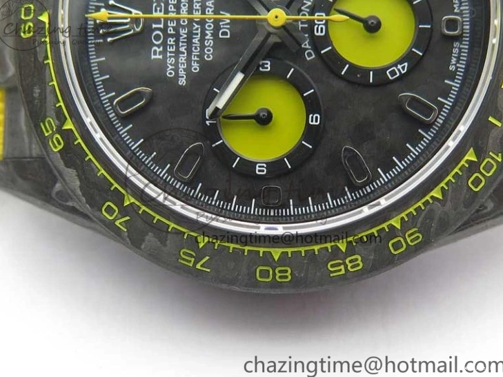 0102 Supportive Daytona DIW Carbon Case and Bezel Black Yellow Dial on Yellow Nylon Strap A 3220